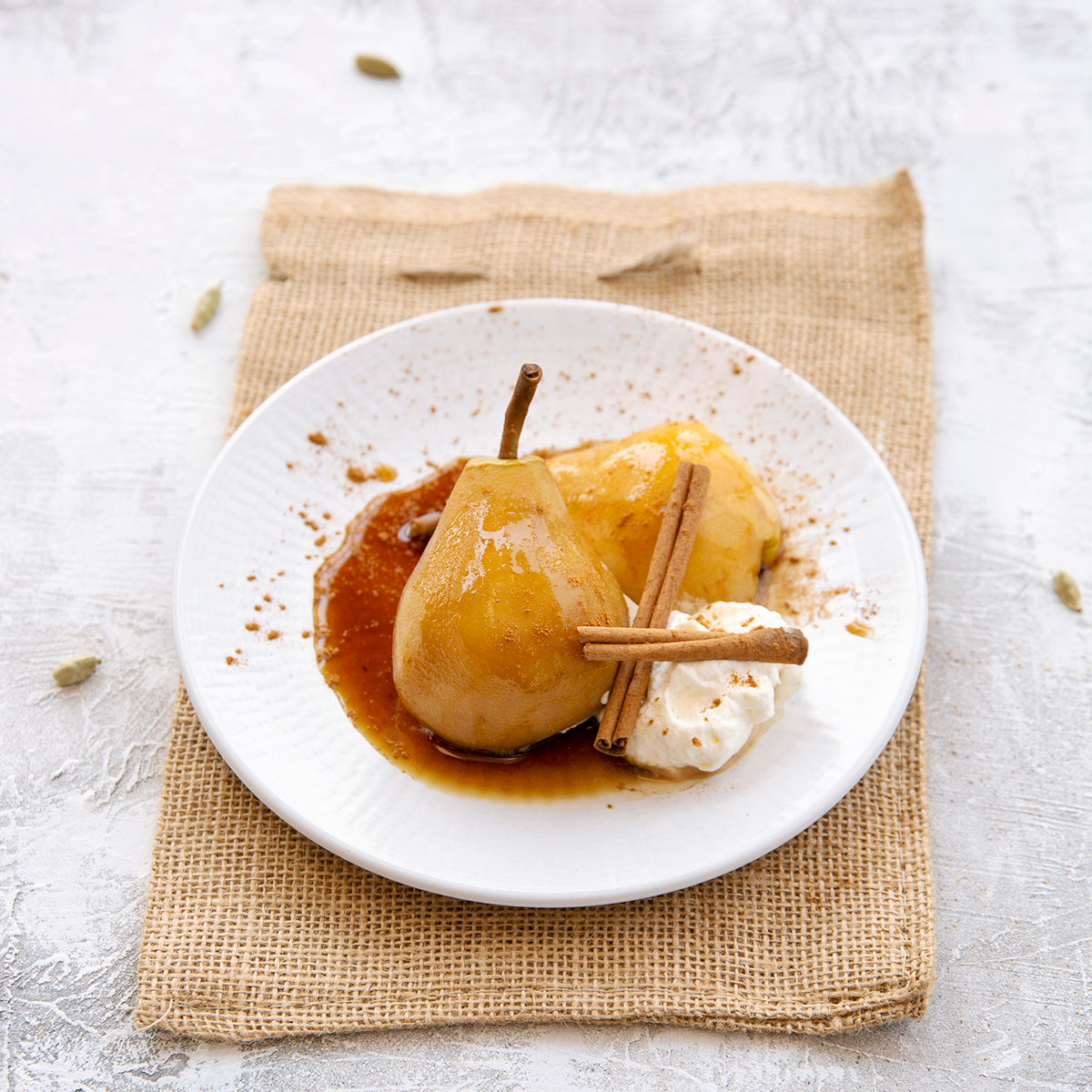 Chai Spice Poached Pears with Cinnamon Whipped Cream