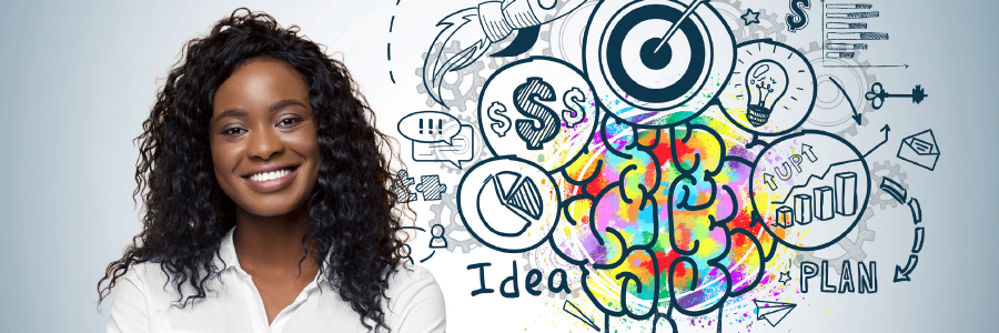 Image of a person and illustration of a brain