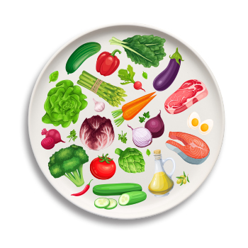 Illustration of a balanced plate of foods