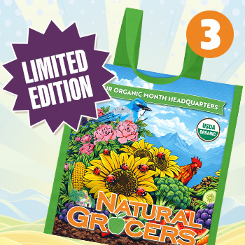 Purchase a limited-edition Organic Month reusable tote bag, Natural Grocers will donate $1 to Rodale Institute.