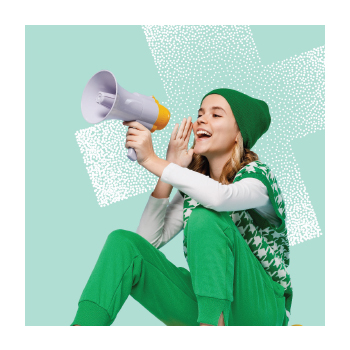 Person sitting with a megaphone