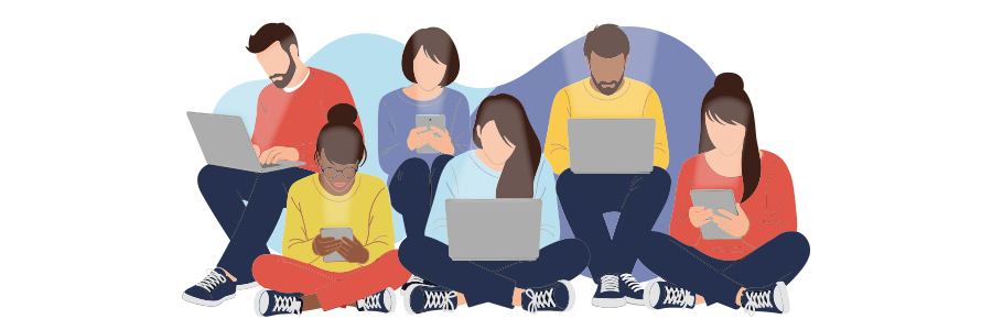 Illustration of people using digital devices