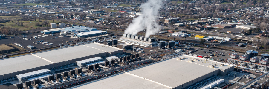 Image of a data center producing emissions