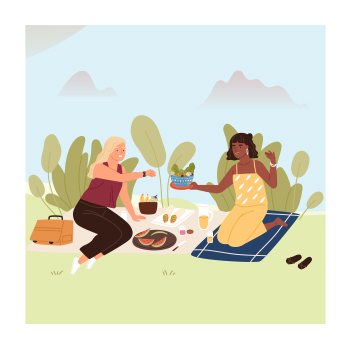 Illustration of people outdoors pinicing