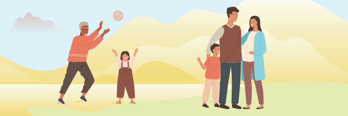Illustration of a family being active outdoors