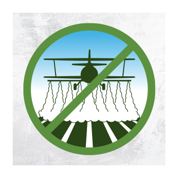 Illustration of plane spaying pesticides and crossed out