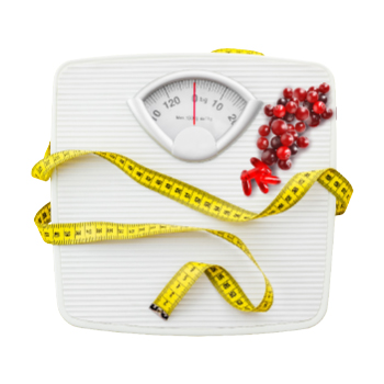 Cranberry fruit on a weight scale