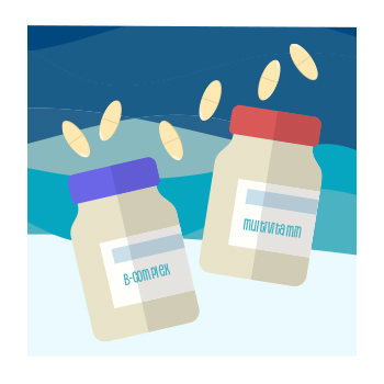 Illustration of bottles of supplements
