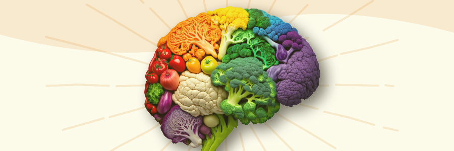 Image of a brain made of colorful veggies