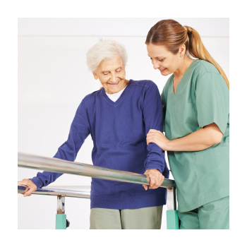 Image of nurse assisting an older adult walk