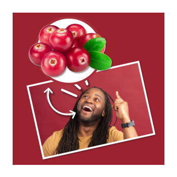 Image of a person pointing to cranberries