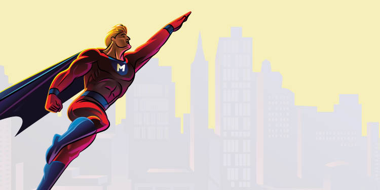 Super hero with city background