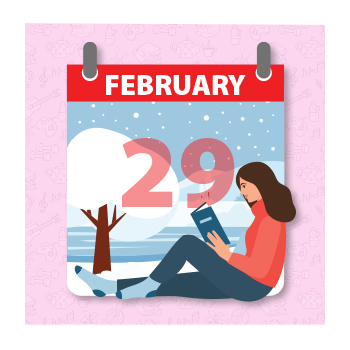 Illustration of person sitting and reading in a calendar that reads "February 29"