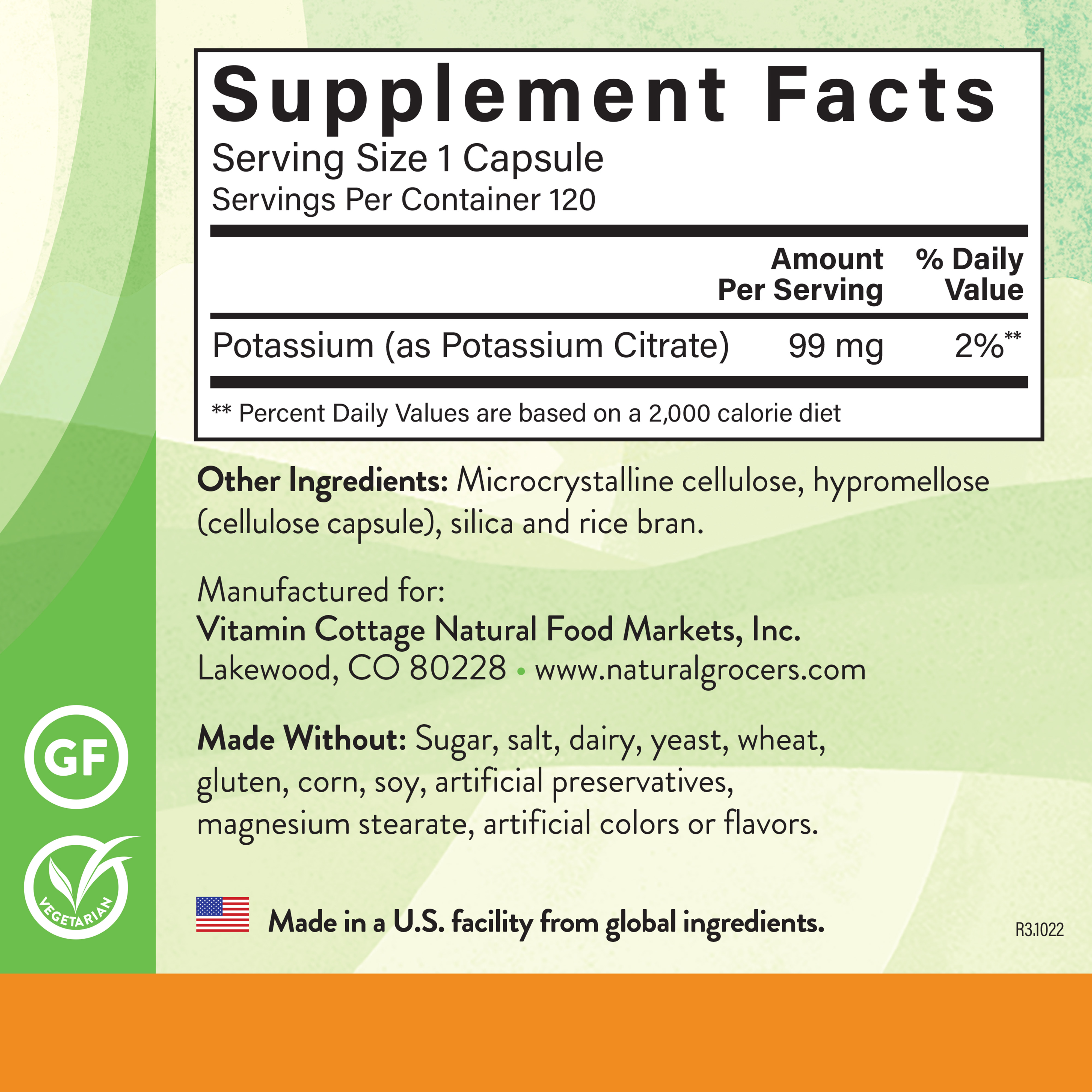 Potassium Citrate 99 Mg 120 Veg Natural Grocers