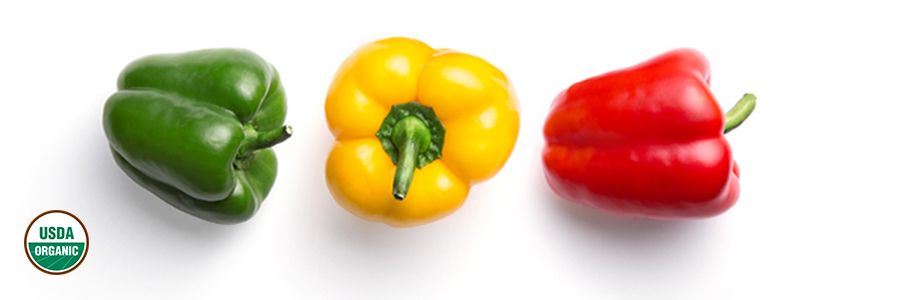 Image of red, yellow and green bell pepper