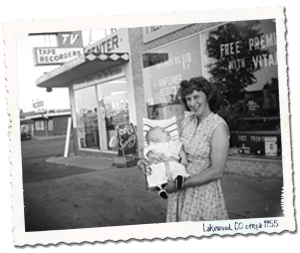 Margaret Isely with child in Lakewood, CO in 1955