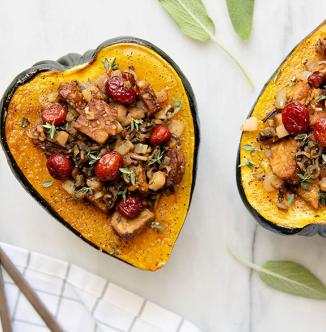 Squash Stuffed with Pears, Wild Rice and Tempeh