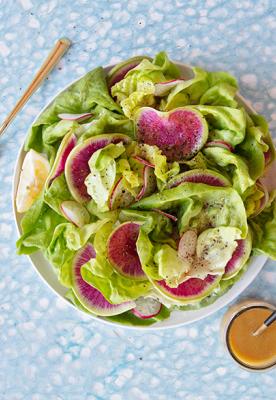 Simple Green Salad with Radishes and Creamy Mustard Dressing