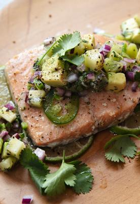 Roasted Salmon with Avocado and Kiwi Salsa