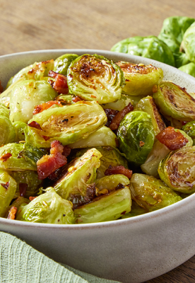 Roasted Bacon Brussels Sprouts with Hot Honey