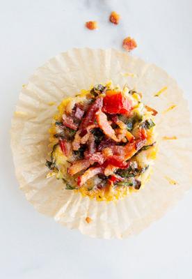 Chard, Herb & Bacon Egg Bites Served with Coconut, Berry, and Mango Salad