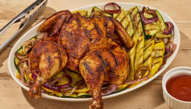 Grilled Spatchcock Chicken and Vegetables