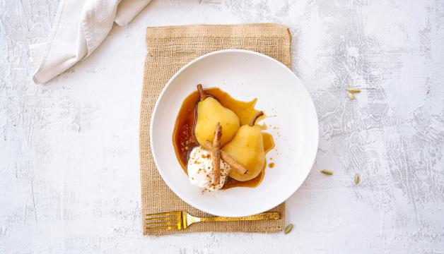 Chai Spice Poached Pears with Cinnamon Whipped Cream 