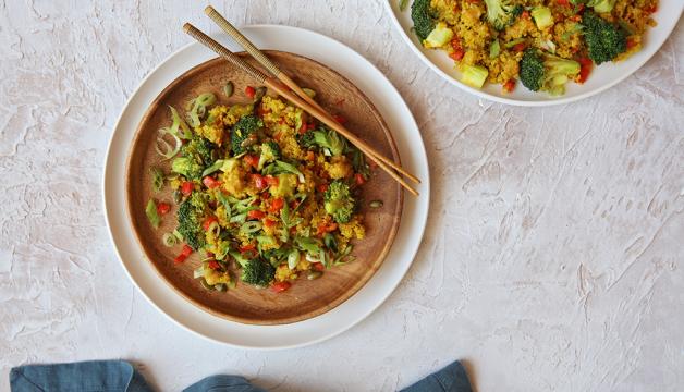 Cheezy Broccoli and Quinoa with Garbanzo Beans