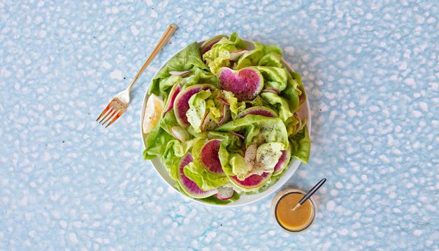 Simple Green Salad with Radishes and Creamy Mustard Dressing