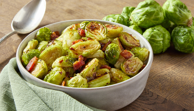 Roasted Bacon Brussels Sprouts with Hot Honey