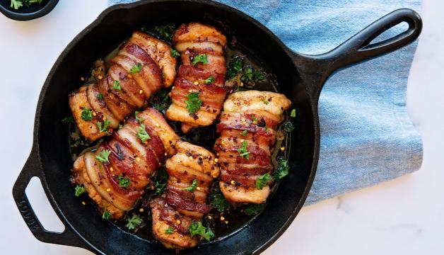 Maple Bacon Wrapped Chicken Thighs with Side Salad