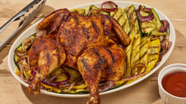 Grilled Spatchcock Chicken and Vegetables