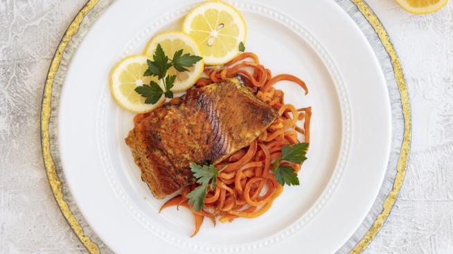 Easy Stovetop Salmon with Carrot Spirals Recipe
