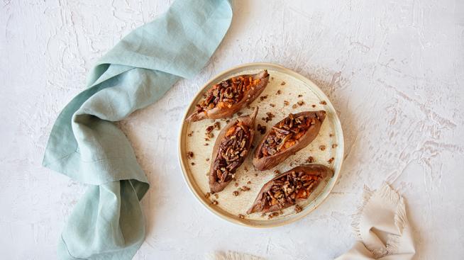 Maple Pecan Twice-Baked Sweet Potatoes