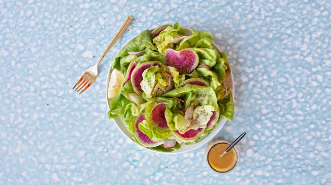 Simple Green Salad with Radishes and Creamy Mustard Dressing