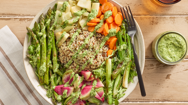 Roasted Spring Vegetable Quinoa Bowls