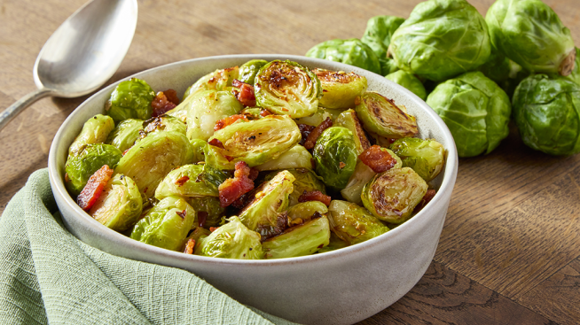 Roasted Bacon Brussels Sprouts with Hot Honey