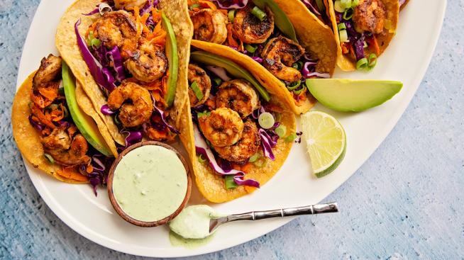 Shrimp Tacos with Cilantro Lime Crema 